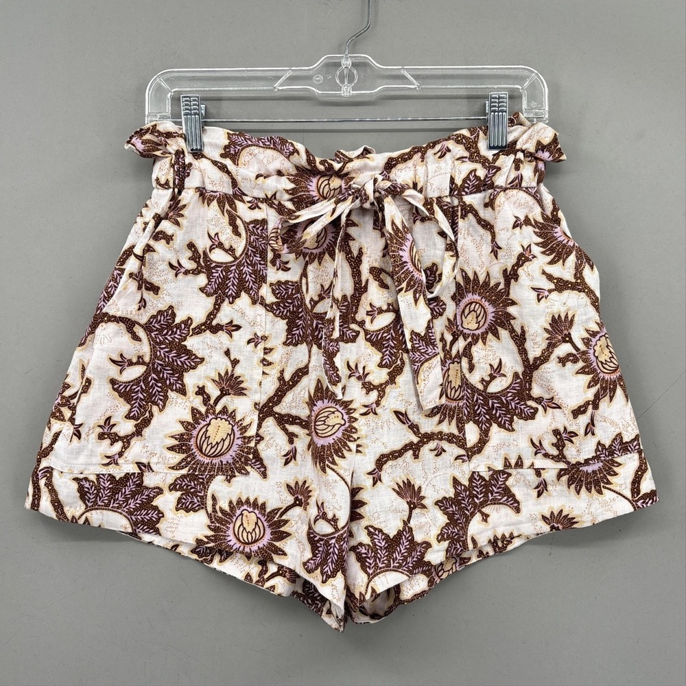 A.L.C. Shorts Womens 6 White Linen Paperbag Floral Elastic‎ Waist Casual Summer